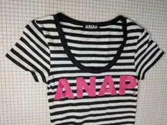 ANAP アナップ ロゴ入り ボーダーTシャツ カットソー ピンク 半袖のサムネイル