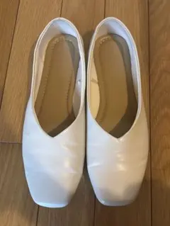 GU スクエアシフォンフラットシューズ　アイボリー　L