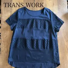TRANS WORK 半袖カットソー レース切替 ネイビー サイズ46のサムネイル