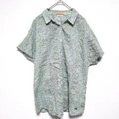 【極美品】クロコダイル 半袖シャツ M 綿100% 花柄 ブルー系 日本製生地