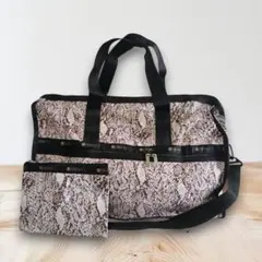 レスポートサック パイソン柄 ブラウン ボストンバッグ ポーチ付き