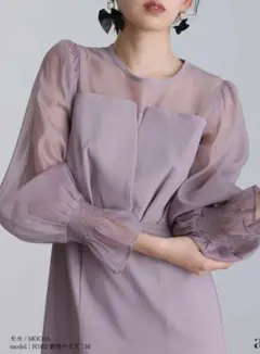 Atlo ビスチェ風 ボリュームスリーブシフォンドレス ワンピース 結婚式