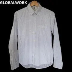 GLOBALWORK 長袖ボタンダウンシャツ 白 ドット柄 グローバルワーク