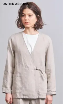 UNITED ARROWS ノーカラージャケット ベージュ リネン100 極美品