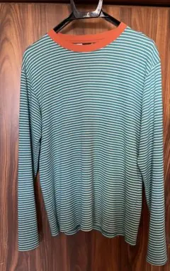 AIGLE 緑と白のストライプ 長袖カットソー M 日本製