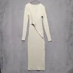 Dazy♡ロング丈 長袖 ニットワンピース タイト カシュクール リブ M