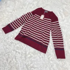 未使用タグ付　長袖ニット　ボーダー　薄手　冬春　カジュアル