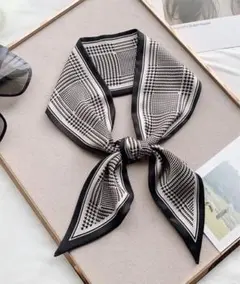 スカーフ ブラック ホワイト　千鳥柄　千鳥格子　シルクタッチ　黒　レディース