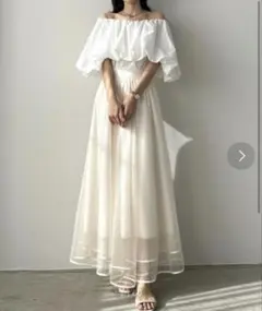 【匿名配送】Louere 裾パイピングチュールフレアスカートのサムネイル