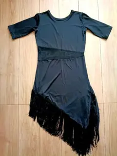 レッスンウェア 社交ダンス 練習着 黒 フリンジ ワンピース