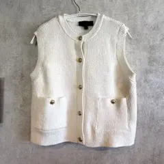ZARA ホワイト ニット キルティングダウンベスト M - メルカリ