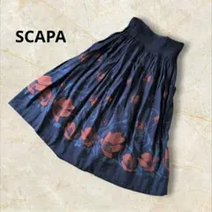 ​美品✦SCAPAウエストギャザーボタニカル花柄刺繍フレアスカート 紺 38のサムネイル