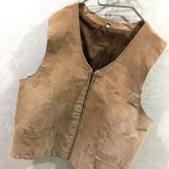 90s 本革 ジップアップ スウェードレザーベスト ヴィンテージ ブラウン L