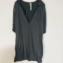 【XL】and/or blue ダークグレー Vネック チュニック 大きめ 薄手