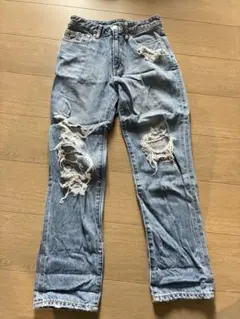 AZUL by moussy ダメージデニムライトブルー