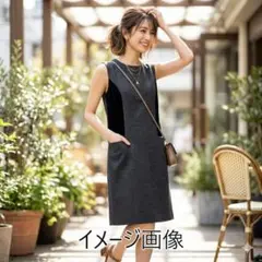 M'S SELECT 美品 グレー ワンピース 38 膝丈 ノースリーブ きれいのサムネイル