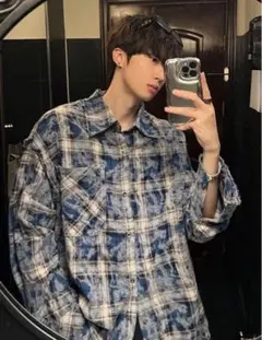 KXCK JUNMANNER チェック柄 ダメージウォッシュ ロングシャツ