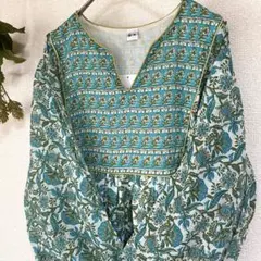 美品 ロンハーマン ブラウス 総柄 キルティング グリーン ボウタイ 