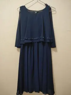 ネイビー ノースリーブ フレアワンピース