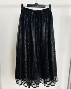 axes femme スパンコールチュールスカート　ブラック