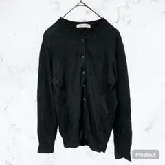 J913 バックナンバー リネン100% カーディガン S 羽織り 黒 古着