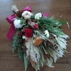 ドライアンドラとプロテアロビン、木の実のクリスマススワッグ　45cm［645]