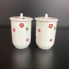 美濃焼　花柄 蓋付き湯飲み 2個セット　昭和レトロ