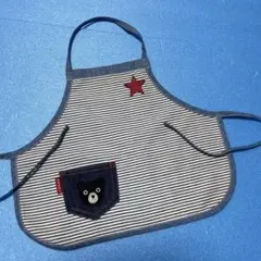 美品ミキハウス・ダブルビー★ベビー用デニム地ストライプエプロン・スタイ70〜90