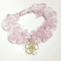 シュシュ シフォン ピンク さくら色 ブレスレット チャーム付き