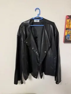 フェイクレザーノーカラーダブルジャケット（セットアップ対応）