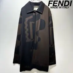 希少 FENDI 上質 ズッカ ウール ロゴ 長袖 ニット カーディガン 40