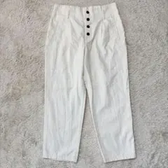 H＆M コットンリネン クロップドパンツ タック入り フロントボタン
