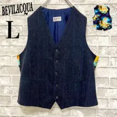 【美品 イタリア製】ベヴィラクア 切替 リゾート柄 ベスト ジレ L 紺 高級