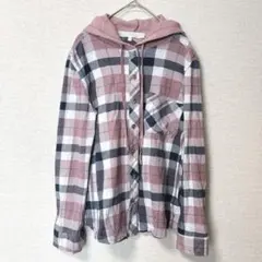 一点もの✨ チェックシャツ 【S】 フード付き ピンク ボタン 長袖 春