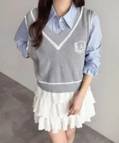 apres jour 刺繍エンブレムオーバーニットベスト