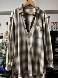 希少】60s オンブレチェックシャツ グランパシャツ グランジ 襤褸 