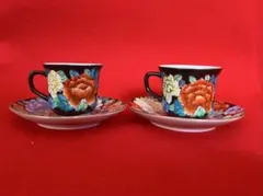 中国美術 古玩 汕彩 百花不落地 カップソーサーセット アンティーク雑貨 中国美術 古玩 汕彩 百花不落地 カップソーサーセット アンティーク