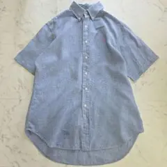 ラルフローレンシャツ 半袖シャツ リネン 麻 チェック柄 メンズ M ブルー系