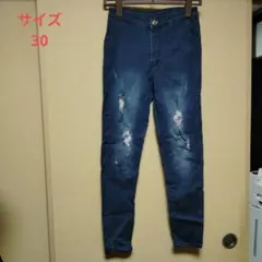 ダメージ加工 ダークブルー スキニーデニム サイズ30