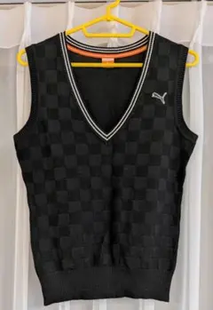 Puma ブラック チェック柄 Vネック ベスト（ゴルフウェア）