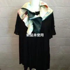 新品黒いフリル袖チュニック、おまけの着物リメイクショール、絹