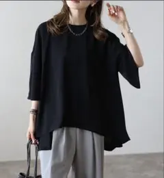BONJOUR SAGAN ドレープ半袖ブラウス BLACKのサムネイル