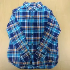 120サイズ ユニクロ 長袖シャツ フランネルシャツ チェック柄 青