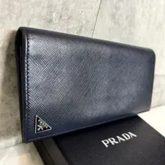 【美品】PRADA プラダ 三角ロゴ サフィアーノレザー 長財布 ブラック