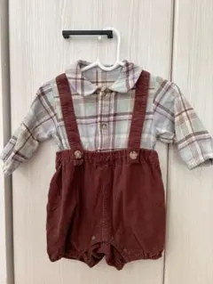 子供服2枚で¥300オフ❤️サスペンダー付きチェックロンパース