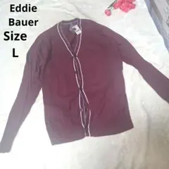 【タグ付き☆Eddie Bauer】ボルドー　白　カーディガン　サイズLのサムネイル