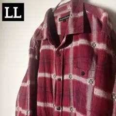【個性派古着】好配色　赤白チェック 長袖シャツ　コットン　希少柄　LLサイズ