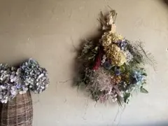 80cm/アンティーク紫陽花のダイヤ型生花リース/ドライフラワー/壁掛け 80cm/アンティーク紫陽花のダイヤ型生花リース/ドライフラワー/壁掛け