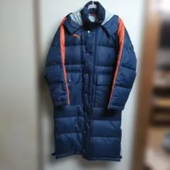 PUMA フード付きロングベンチコート S-M ネイビー/オレンジ