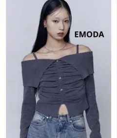 EMODA フロントボタンオフショルダーニット グレー